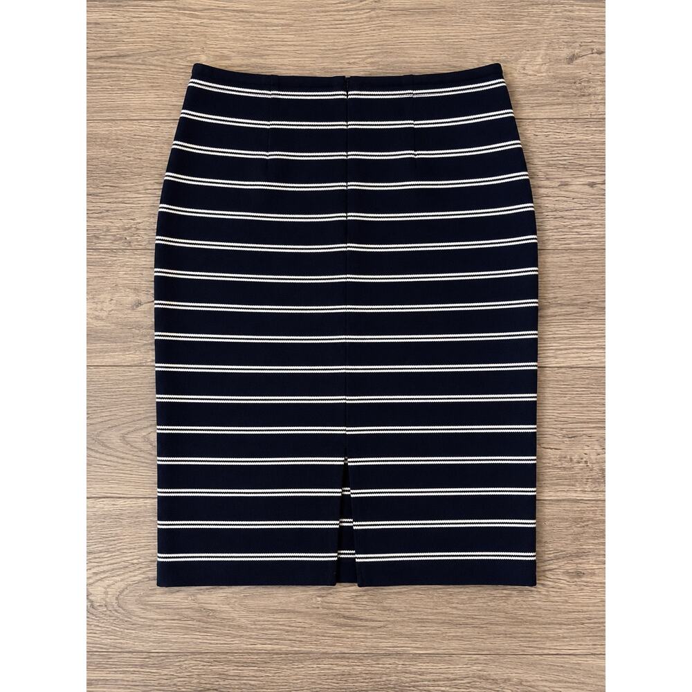 Navy White Striped Pencil Skirt Midi Preppy Nautical Coastal Workwear Sz 8 - Picture 2 of 3